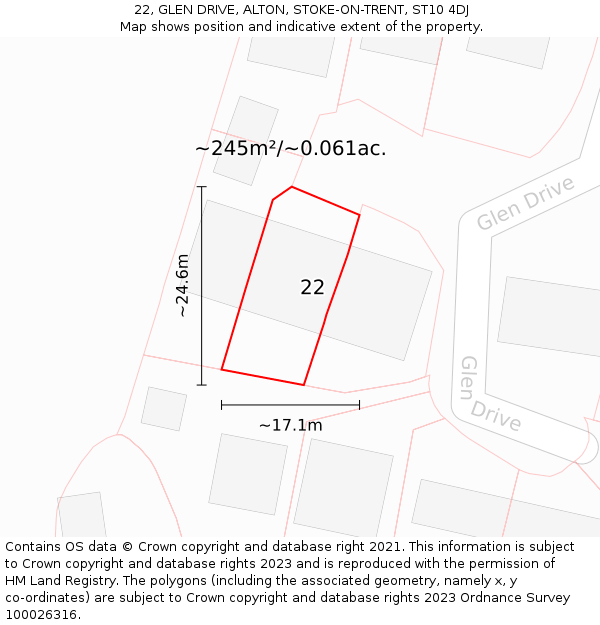 22, GLEN DRIVE, ALTON, STOKE-ON-TRENT, ST10 4DJ: Plot and title map