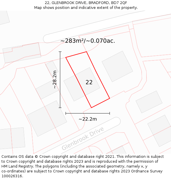 22, GLENBROOK DRIVE, BRADFORD, BD7 2QF: Plot and title map
