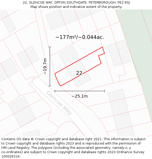22, GLENCOE WAY, ORTON SOUTHGATE, PETERBOROUGH, PE2 6SJ: Plot and title map