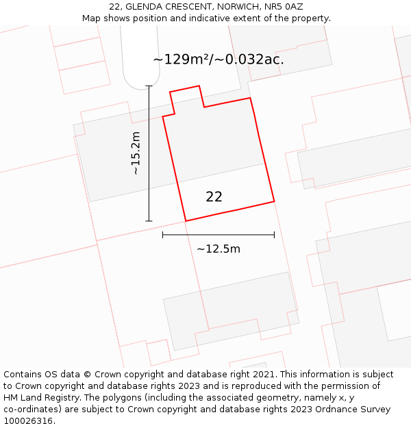 22, GLENDA CRESCENT, NORWICH, NR5 0AZ: Plot and title map