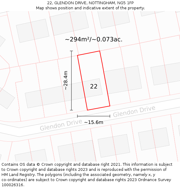 22, GLENDON DRIVE, NOTTINGHAM, NG5 1FP: Plot and title map