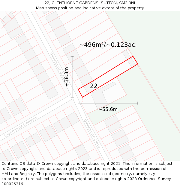 22, GLENTHORNE GARDENS, SUTTON, SM3 9NL: Plot and title map