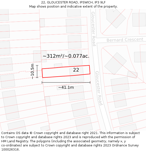 22, GLOUCESTER ROAD, IPSWICH, IP3 9LF: Plot and title map