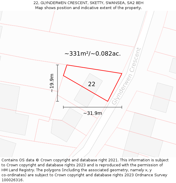 22, GLYNDERWEN CRESCENT, SKETTY, SWANSEA, SA2 8EH: Plot and title map