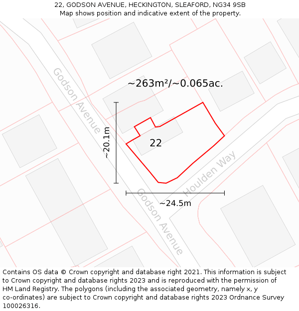 22, GODSON AVENUE, HECKINGTON, SLEAFORD, NG34 9SB: Plot and title map