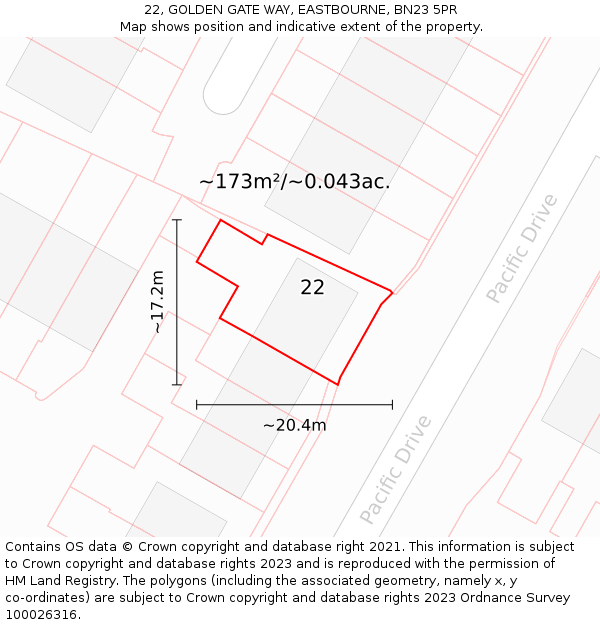 22, GOLDEN GATE WAY, EASTBOURNE, BN23 5PR: Plot and title map