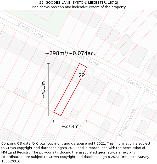 22, GOODES LANE, SYSTON, LEICESTER, LE7 2JJ: Plot and title map