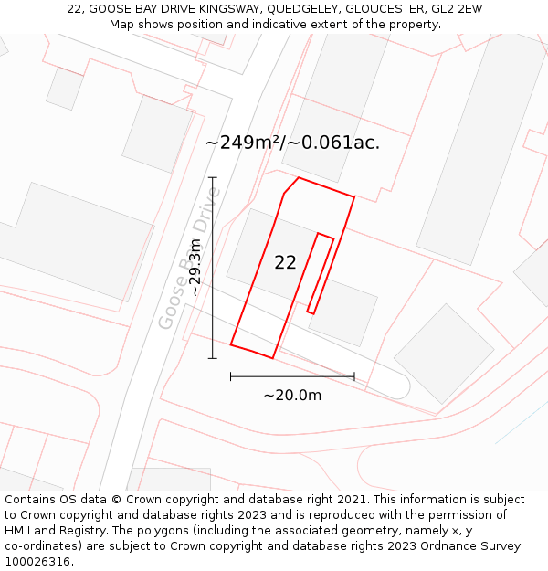 22, GOOSE BAY DRIVE KINGSWAY, QUEDGELEY, GLOUCESTER, GL2 2EW: Plot and title map