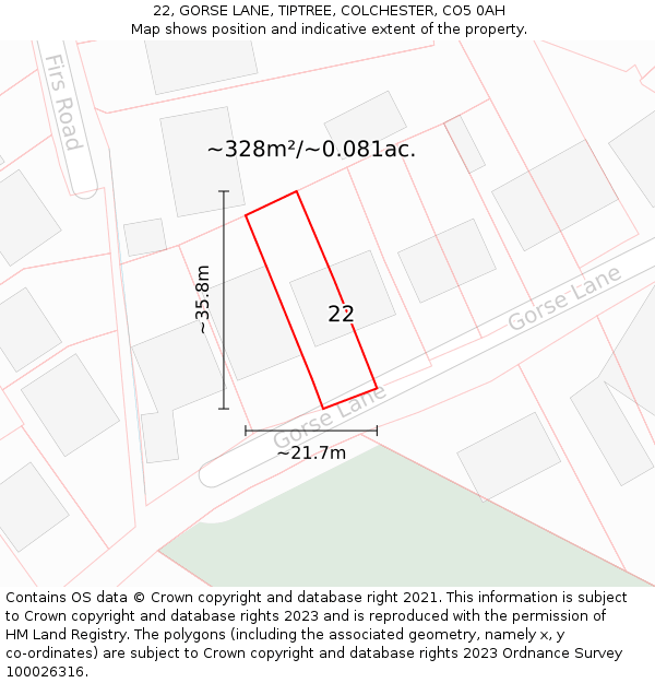 22, GORSE LANE, TIPTREE, COLCHESTER, CO5 0AH: Plot and title map