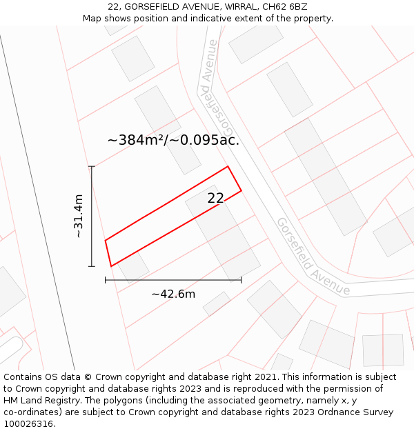 22, GORSEFIELD AVENUE, WIRRAL, CH62 6BZ: Plot and title map