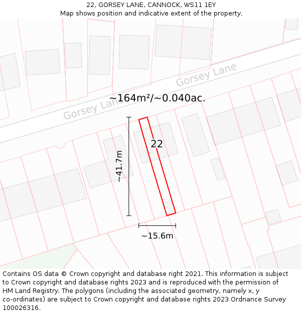 22, GORSEY LANE, CANNOCK, WS11 1EY: Plot and title map
