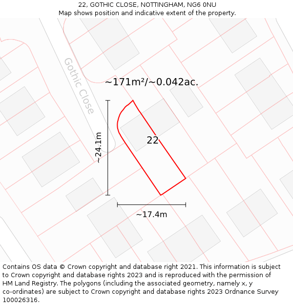22, GOTHIC CLOSE, NOTTINGHAM, NG6 0NU: Plot and title map