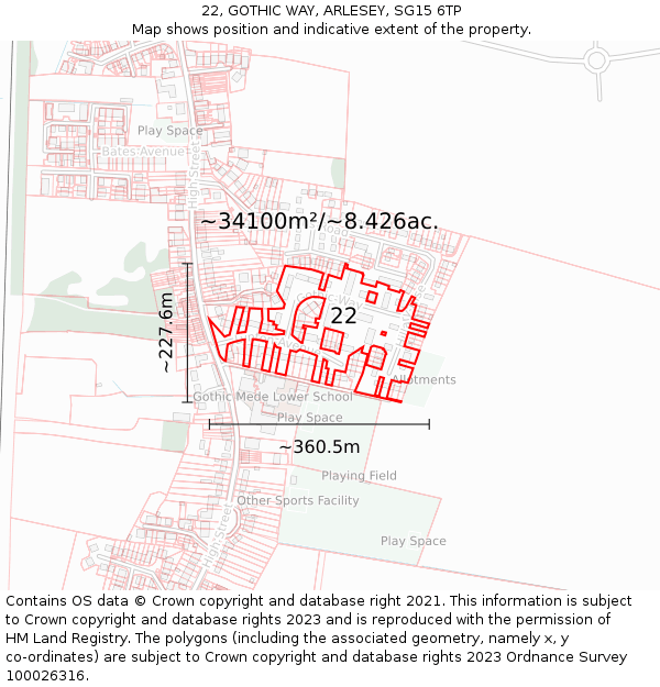 22, GOTHIC WAY, ARLESEY, SG15 6TP: Plot and title map