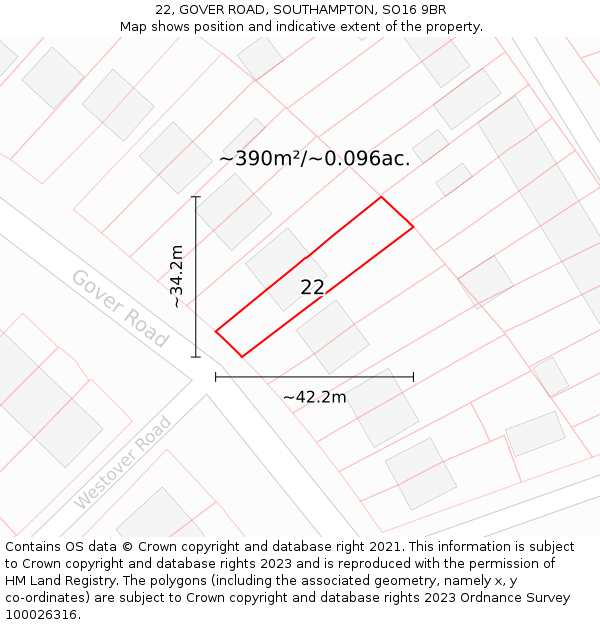 22, GOVER ROAD, SOUTHAMPTON, SO16 9BR: Plot and title map