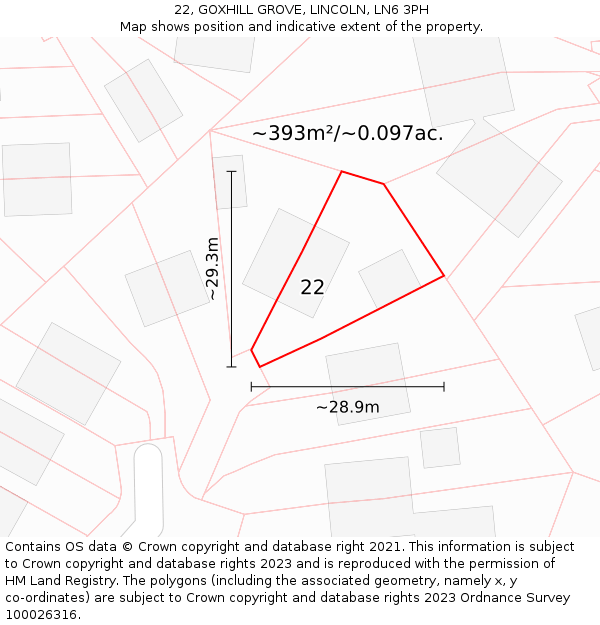 22, GOXHILL GROVE, LINCOLN, LN6 3PH: Plot and title map
