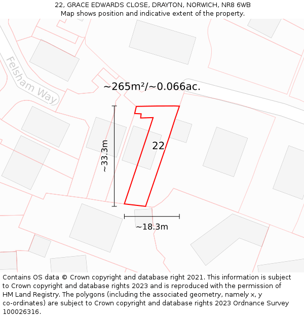 22, GRACE EDWARDS CLOSE, DRAYTON, NORWICH, NR8 6WB: Plot and title map
