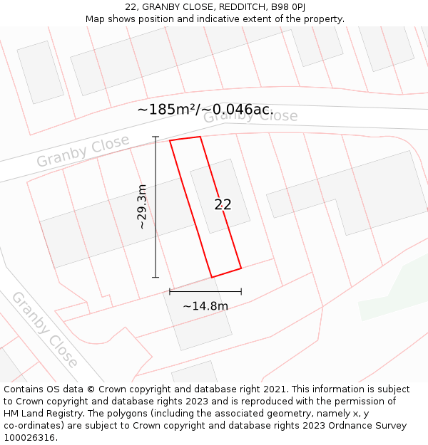 22, GRANBY CLOSE, REDDITCH, B98 0PJ: Plot and title map