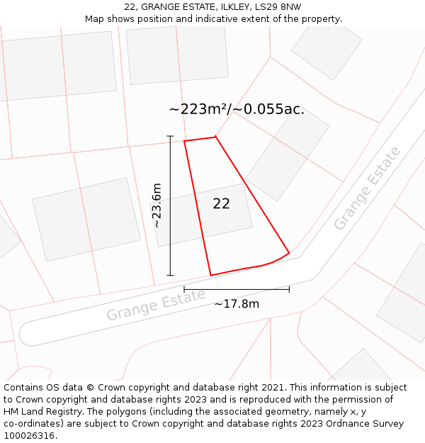22, GRANGE ESTATE, ILKLEY, LS29 8NW: Plot and title map