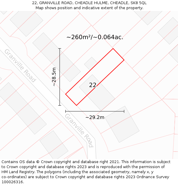 22, GRANVILLE ROAD, CHEADLE HULME, CHEADLE, SK8 5QL: Plot and title map