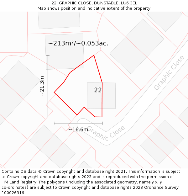 22, GRAPHIC CLOSE, DUNSTABLE, LU6 3EL: Plot and title map