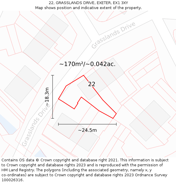 22, GRASSLANDS DRIVE, EXETER, EX1 3XY: Plot and title map