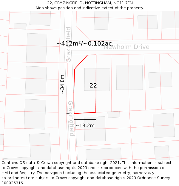 22, GRAZINGFIELD, NOTTINGHAM, NG11 7FN: Plot and title map