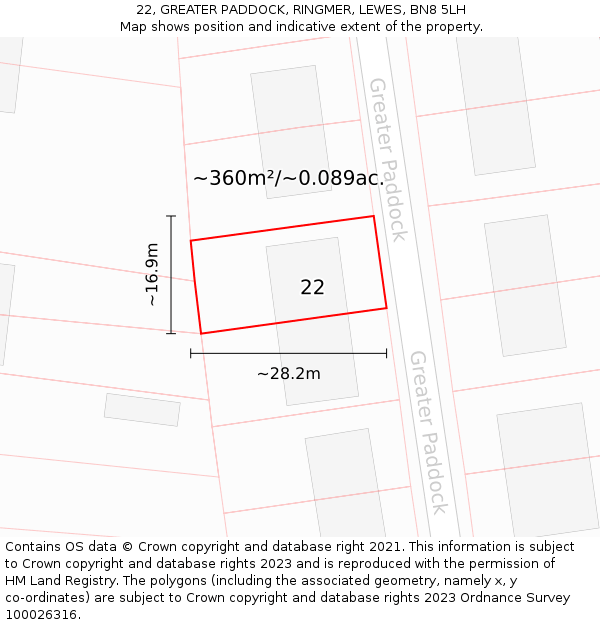 22, GREATER PADDOCK, RINGMER, LEWES, BN8 5LH: Plot and title map