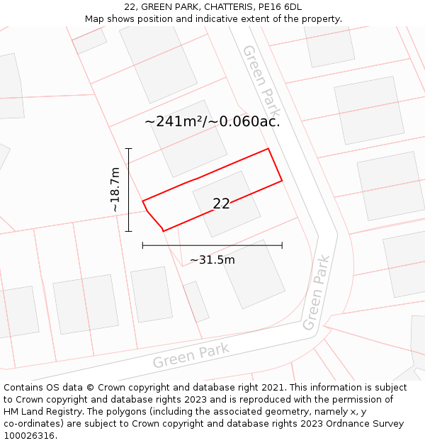 22, GREEN PARK, CHATTERIS, PE16 6DL: Plot and title map