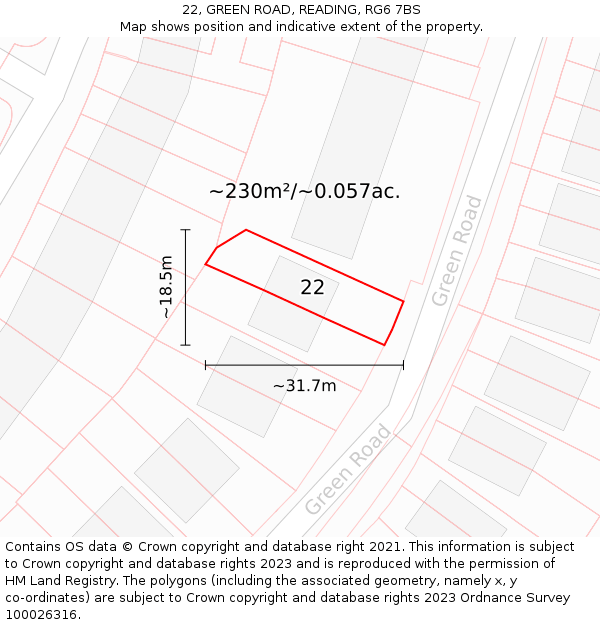22, GREEN ROAD, READING, RG6 7BS: Plot and title map