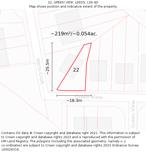 22, GREEN VIEW, LEEDS, LS6 4JY: Plot and title map