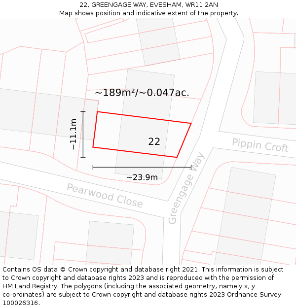22, GREENGAGE WAY, EVESHAM, WR11 2AN: Plot and title map