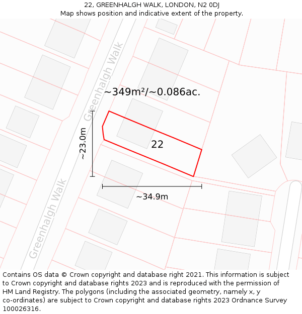 22, GREENHALGH WALK, LONDON, N2 0DJ: Plot and title map