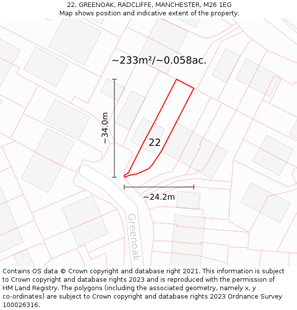 22, GREENOAK, RADCLIFFE, MANCHESTER, M26 1EG: Plot and title map