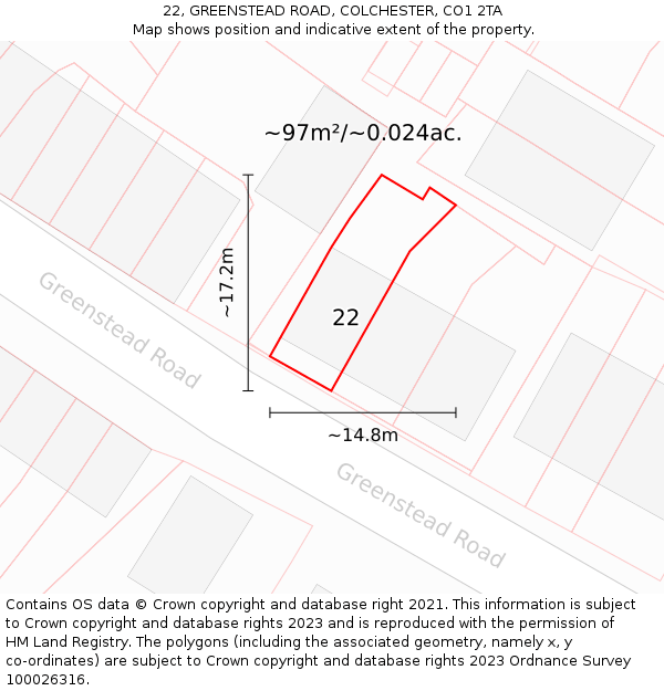 22, GREENSTEAD ROAD, COLCHESTER, CO1 2TA: Plot and title map