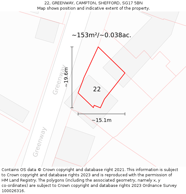 22, GREENWAY, CAMPTON, SHEFFORD, SG17 5BN: Plot and title map
