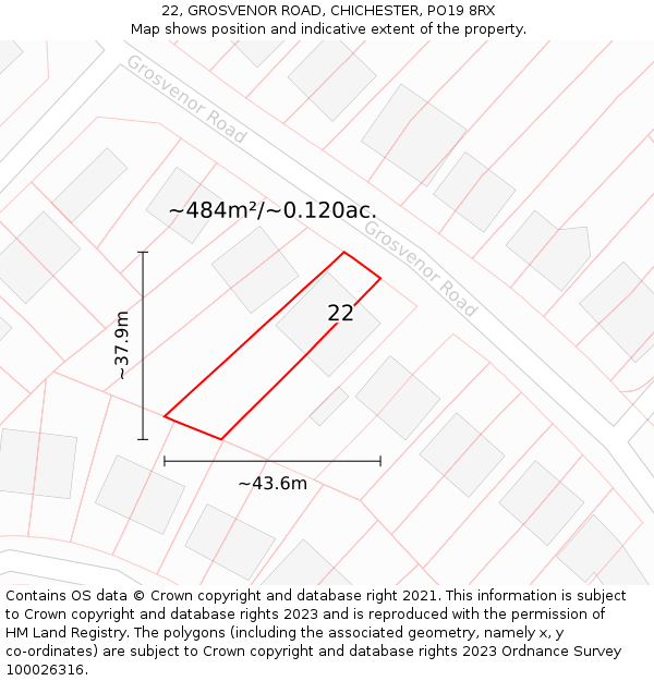 22, GROSVENOR ROAD, CHICHESTER, PO19 8RX: Plot and title map