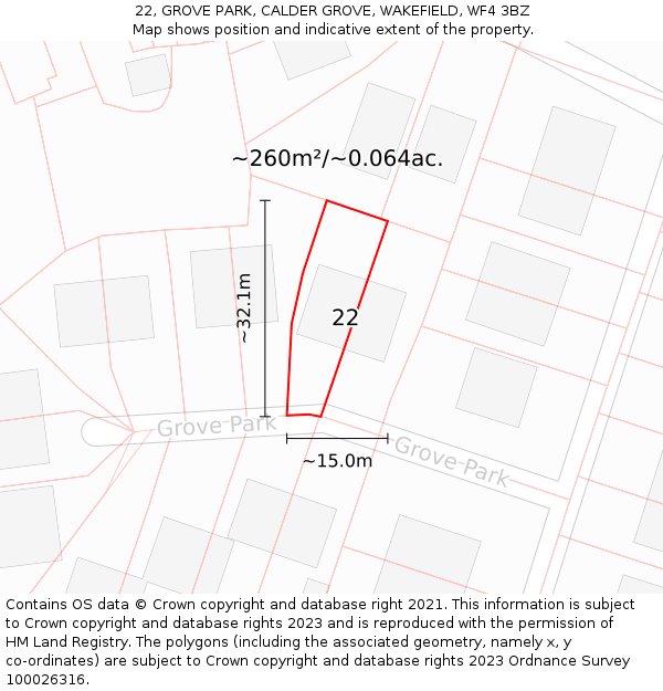 22, GROVE PARK, CALDER GROVE, WAKEFIELD, WF4 3BZ: Plot and title map