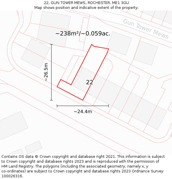 22, GUN TOWER MEWS, ROCHESTER, ME1 3GU: Plot and title map