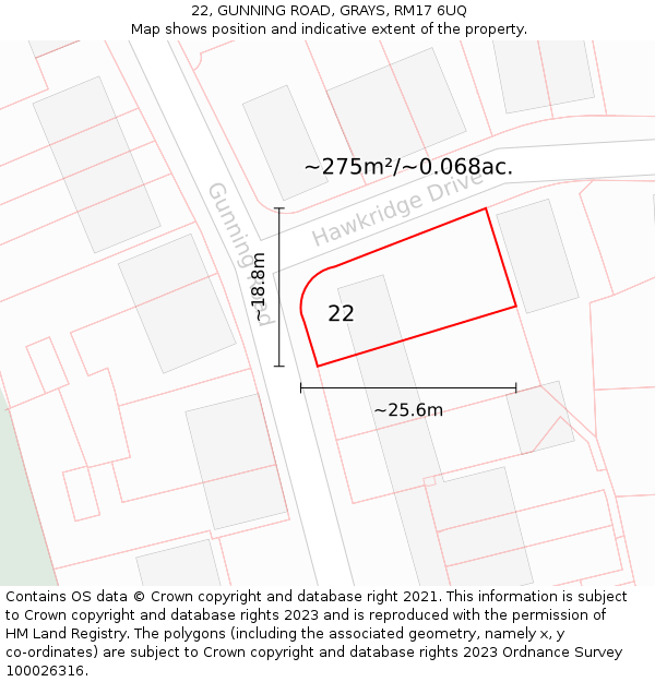 22, GUNNING ROAD, GRAYS, RM17 6UQ: Plot and title map