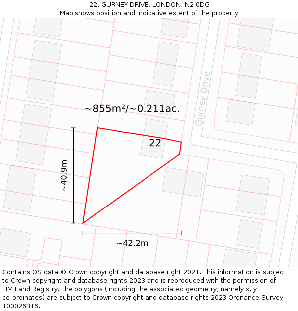 22, GURNEY DRIVE, LONDON, N2 0DG: Plot and title map