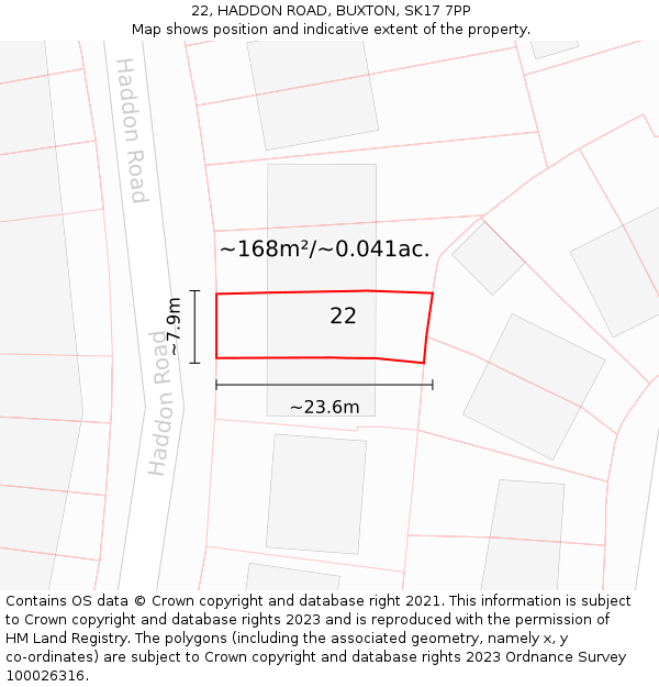 22, HADDON ROAD, BUXTON, SK17 7PP: Plot and title map