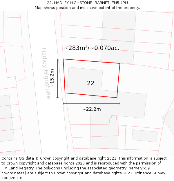 22, HADLEY HIGHSTONE, BARNET, EN5 4PU: Plot and title map