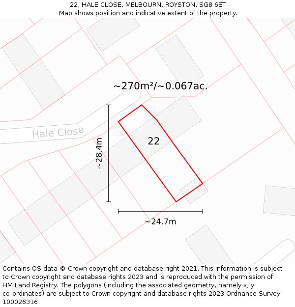22, HALE CLOSE, MELBOURN, ROYSTON, SG8 6ET: Plot and title map