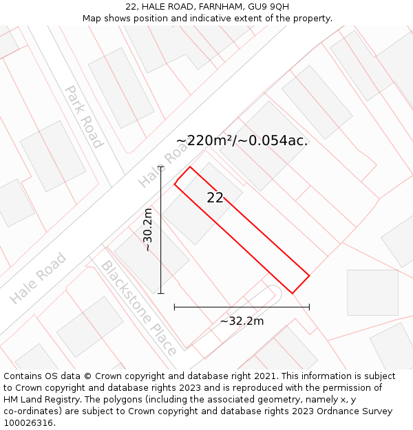 22, HALE ROAD, FARNHAM, GU9 9QH: Plot and title map