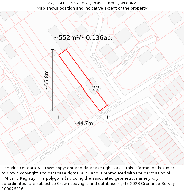 22, HALFPENNY LANE, PONTEFRACT, WF8 4AY: Plot and title map