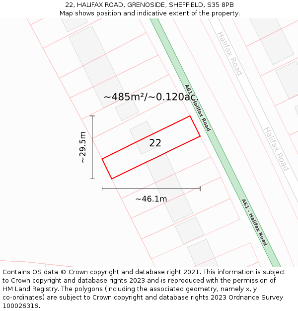 22, HALIFAX ROAD, GRENOSIDE, SHEFFIELD, S35 8PB: Plot and title map