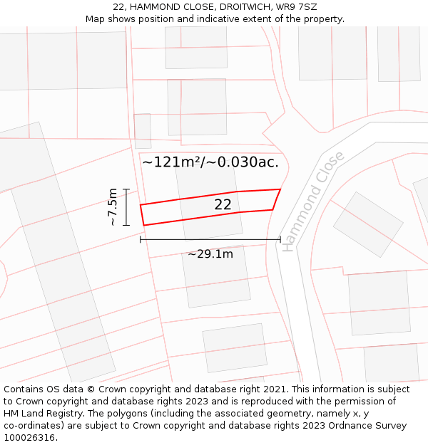 22, HAMMOND CLOSE, DROITWICH, WR9 7SZ: Plot and title map