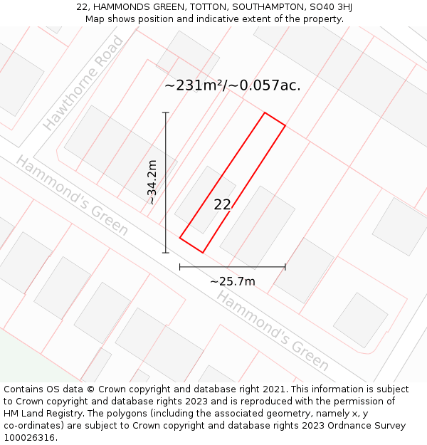 22, HAMMONDS GREEN, TOTTON, SOUTHAMPTON, SO40 3HJ: Plot and title map