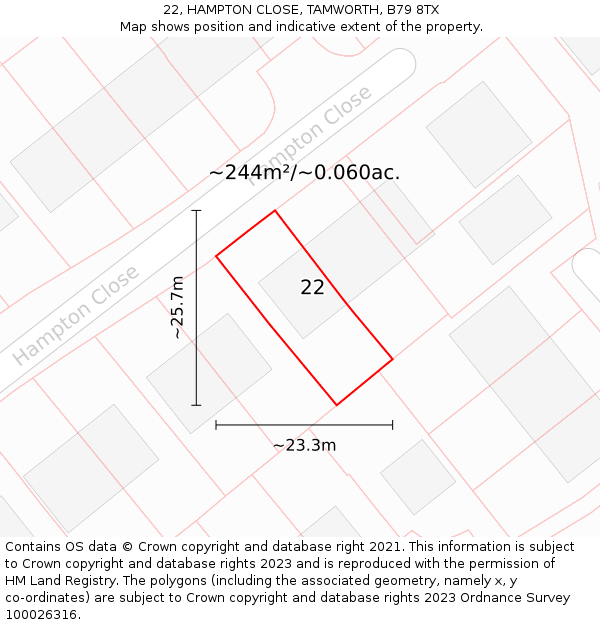 22, HAMPTON CLOSE, TAMWORTH, B79 8TX: Plot and title map