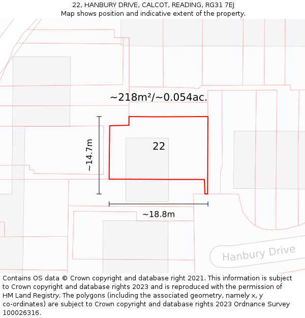 22, HANBURY DRIVE, CALCOT, READING, RG31 7EJ: Plot and title map